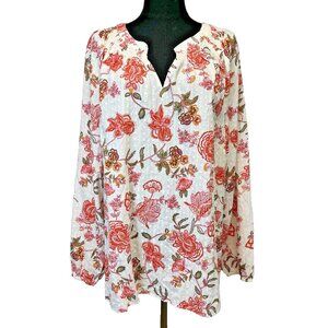 NWT‎ Talbots Graceful Floral Smocked Top Size XL  Boho Feminine Cottage Cotton